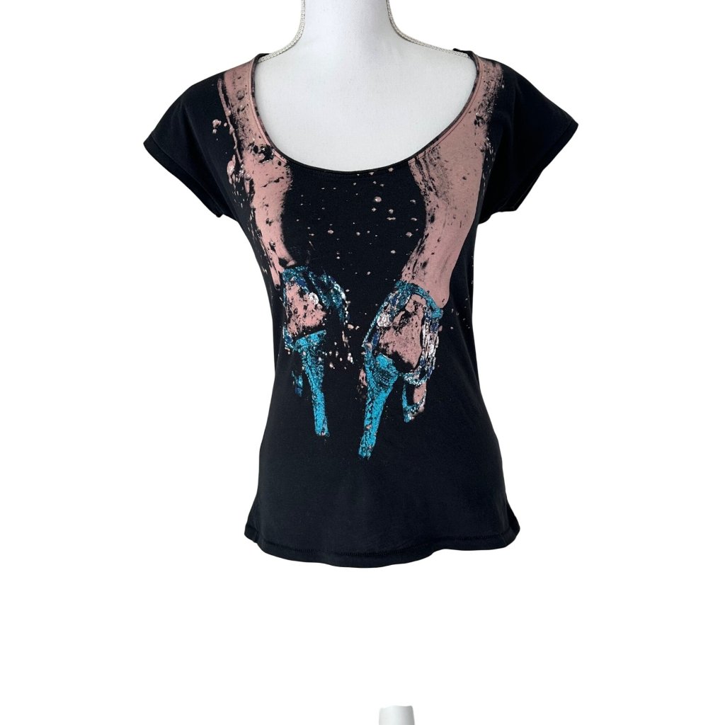 Gap Marilyn Minter By Whitney Biennial Xs Black Cotton Scoop Neck Tee